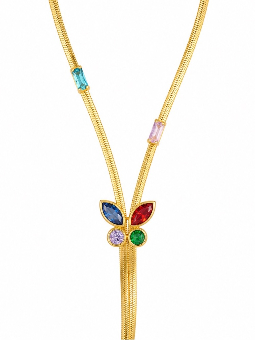 Gold Multi-Color Gemstone Pendant Necklace - Unbranded